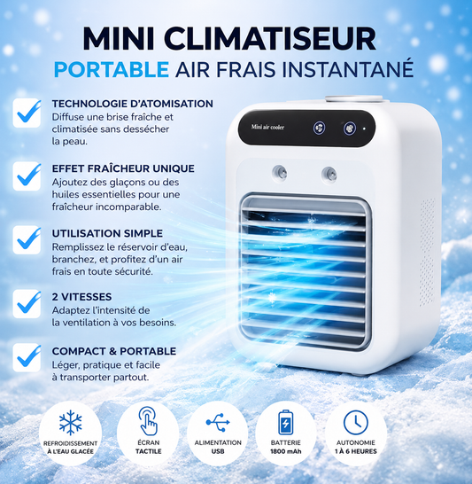 Mini climatiseur portable avec refroidissement à eau pour bureau, chambre et voiture
