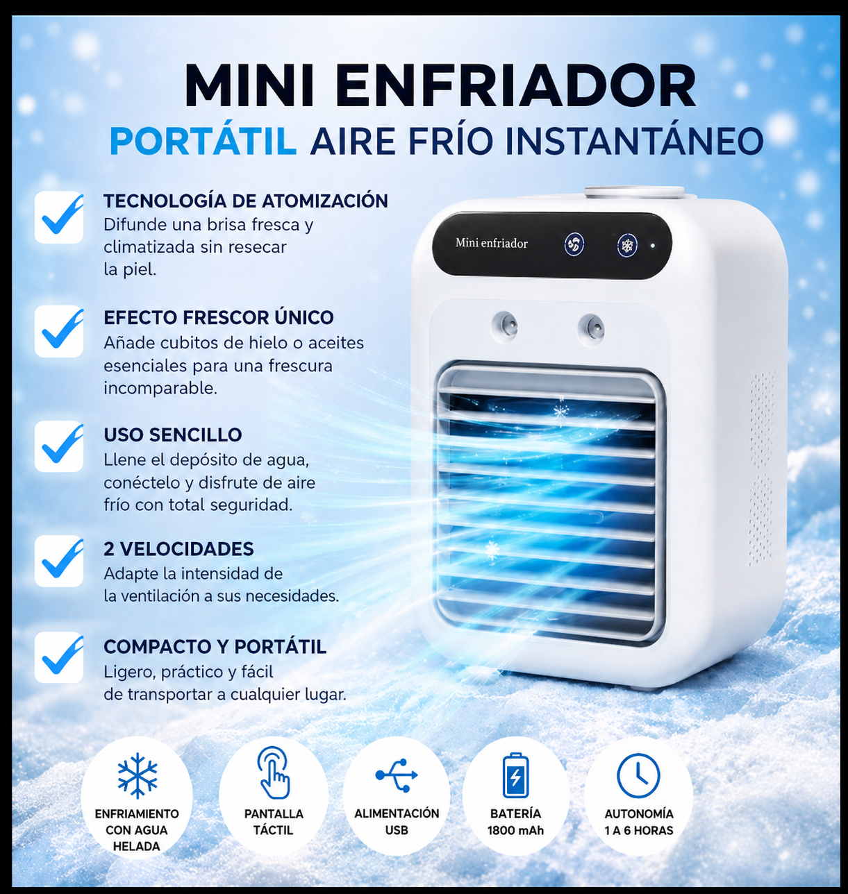 Mini climatiseur portable avec refroidissement à eau pour bureau, chambre et voiture