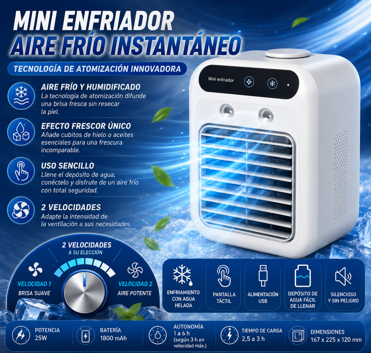 Mini climatiseur portable avec refroidissement à eau pour bureau, chambre et voiture