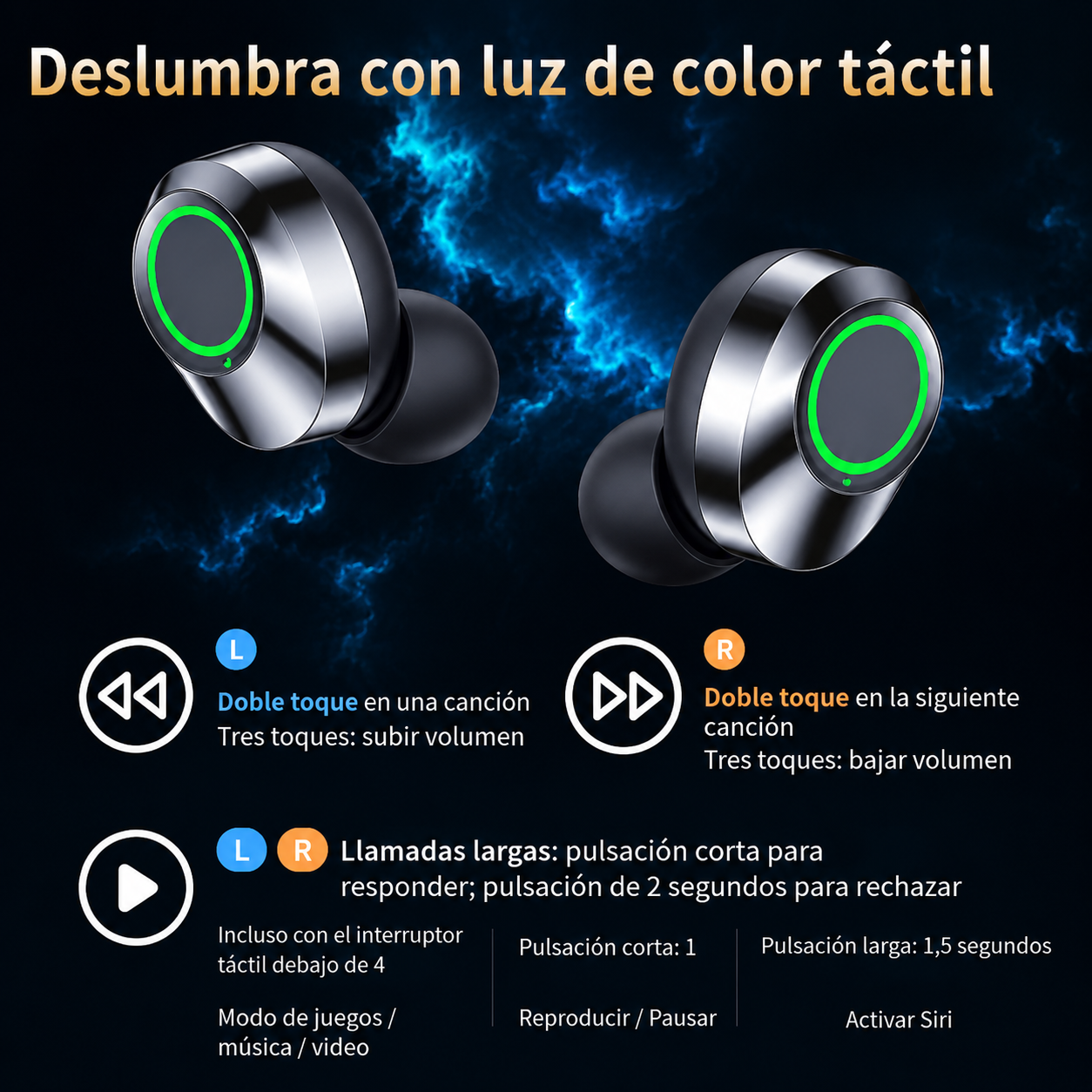 Écouteurs sans fil Bluetooth TWS avec écran digital intelligent et affichage de batterie