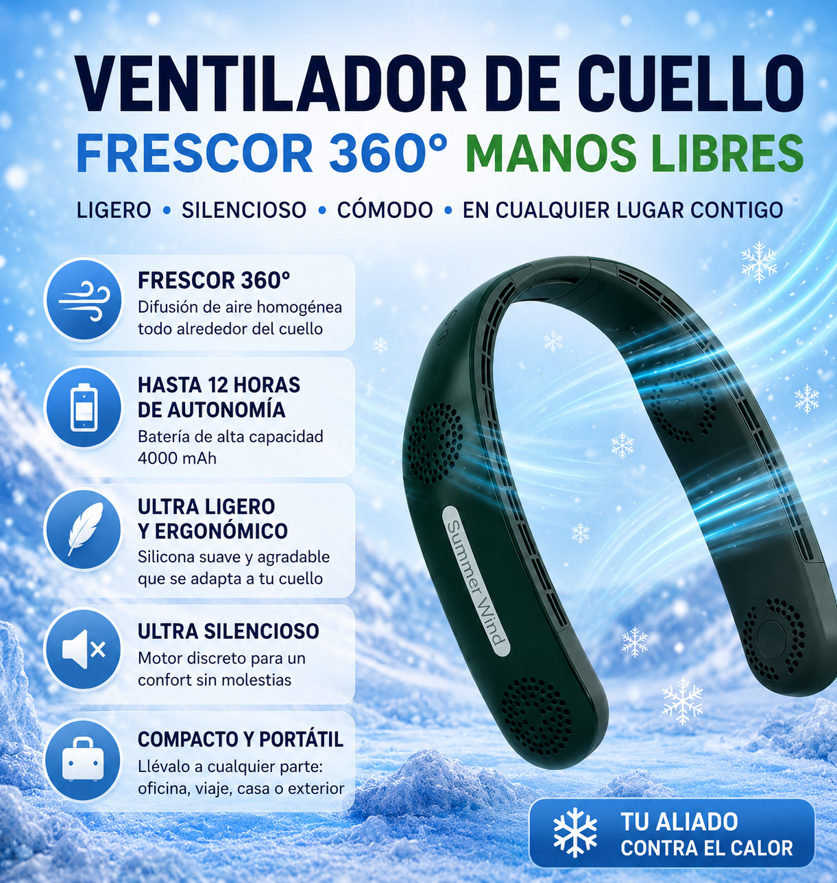 MyaTech 360™ SummerFlow – Ventilateur de Cou Rafraîchissant