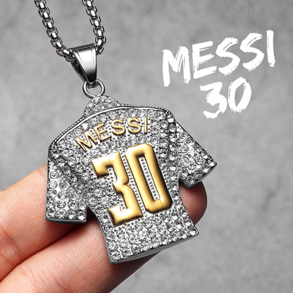 Collier Messi Homme | Pendentif Maillot N°10 / N°30 Strass Doré Acier Inoxydable | Cadeau Fan Leo Messi Coupe du Monde