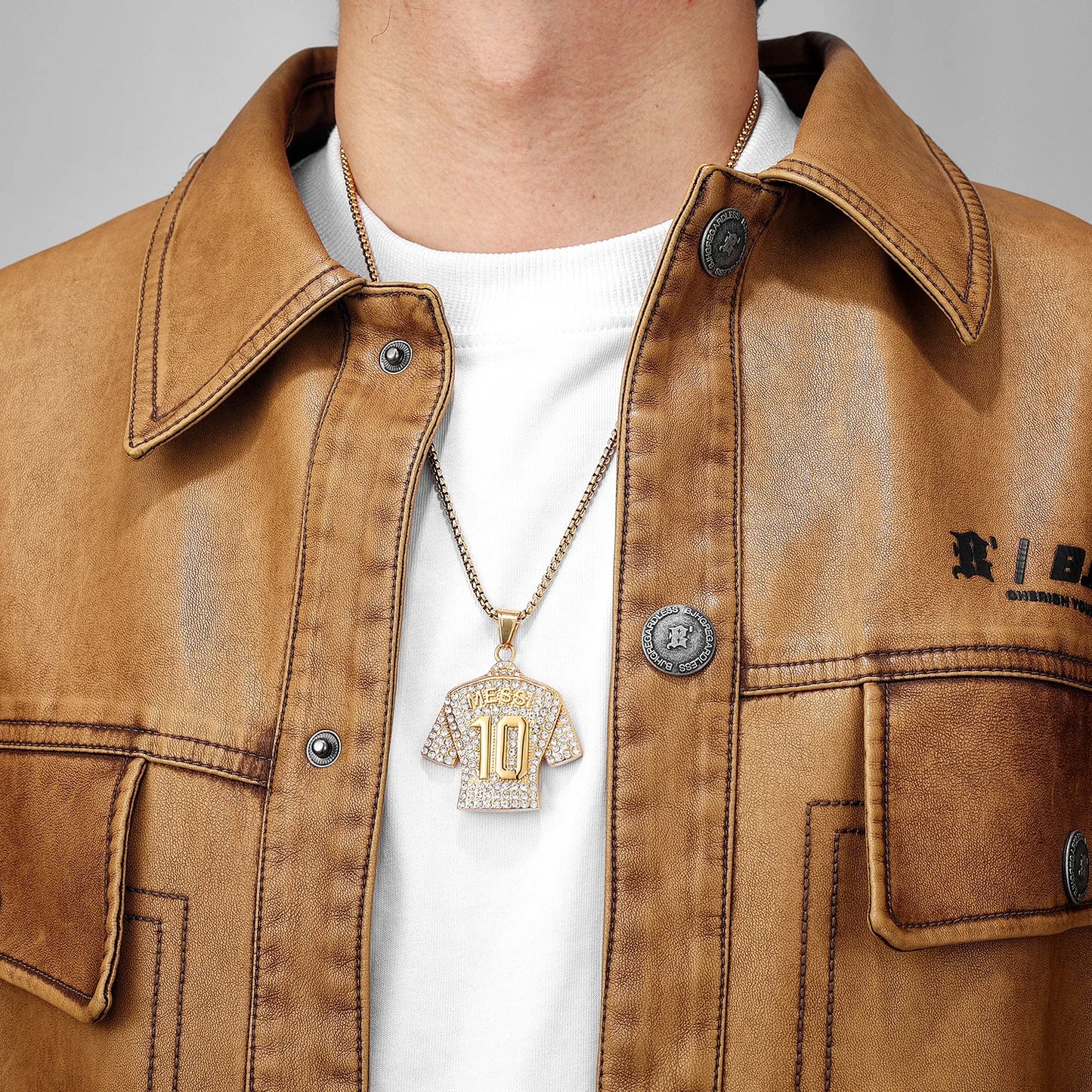 Collier Messi Homme | Pendentif Maillot N°10 / N°30 Strass Doré Acier Inoxydable | Cadeau Fan Leo Messi Coupe du Monde