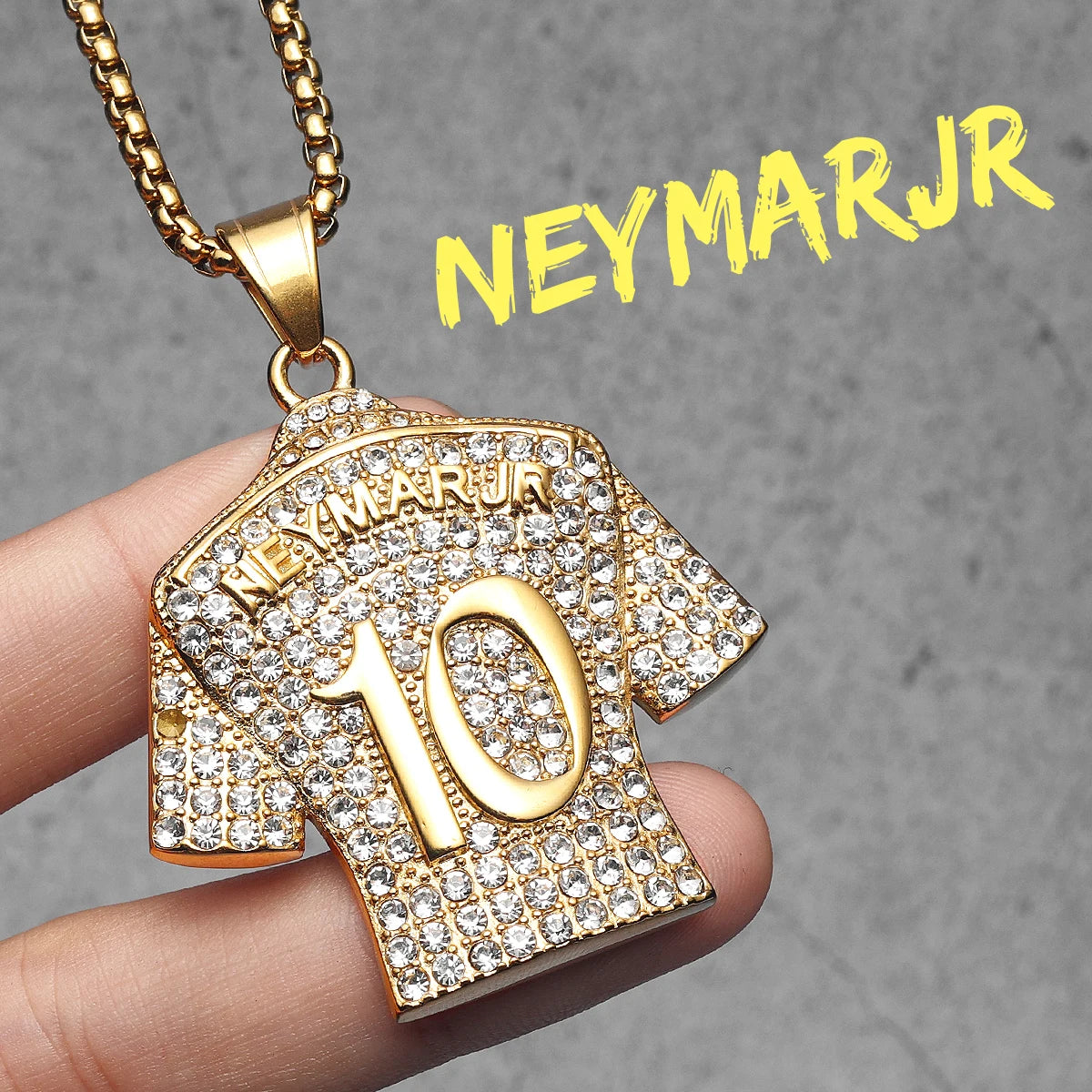 Collier Neymar Jr Homme | Pendentif Maillot N°10 Strass Doré Acier Inoxydable | Cadeau Fan Ney Coupe du Monde