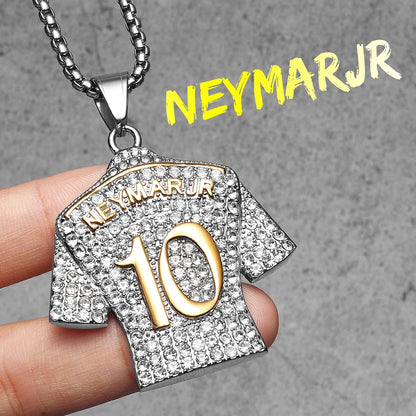 Collier Neymar Jr Homme | Pendentif Maillot N°10 Strass Doré Acier Inoxydable | Cadeau Fan Ney Coupe du Monde