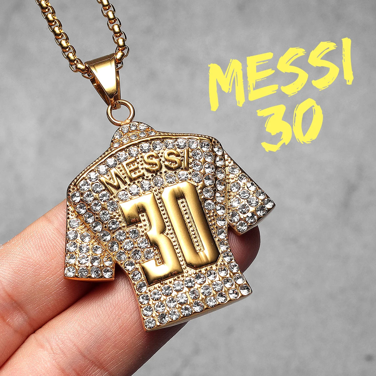 Collier Messi Homme | Pendentif Maillot N°10 / N°30 Strass Doré Acier Inoxydable | Cadeau Fan Leo Messi Coupe du Monde