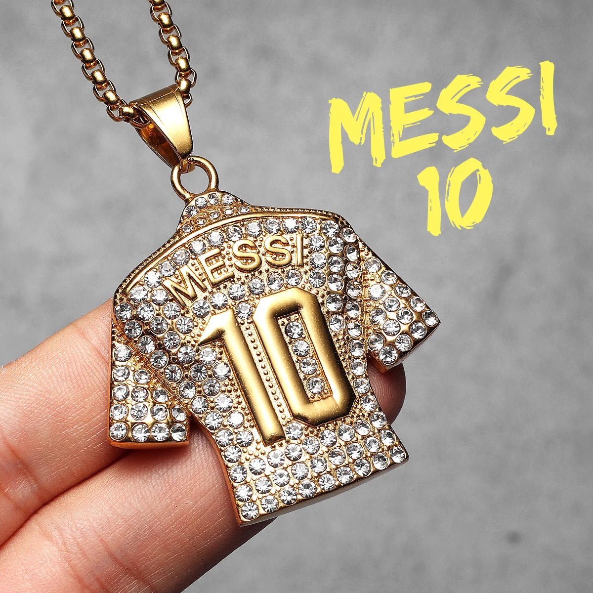 Collier Messi Homme | Pendentif Maillot N°10 / N°30 Strass Doré Acier Inoxydable | Cadeau Fan Leo Messi Coupe du Monde