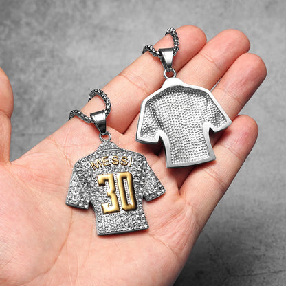 Collier Messi Homme | Pendentif Maillot N°10 / N°30 Strass Doré Acier Inoxydable | Cadeau Fan Leo Messi Coupe du Monde