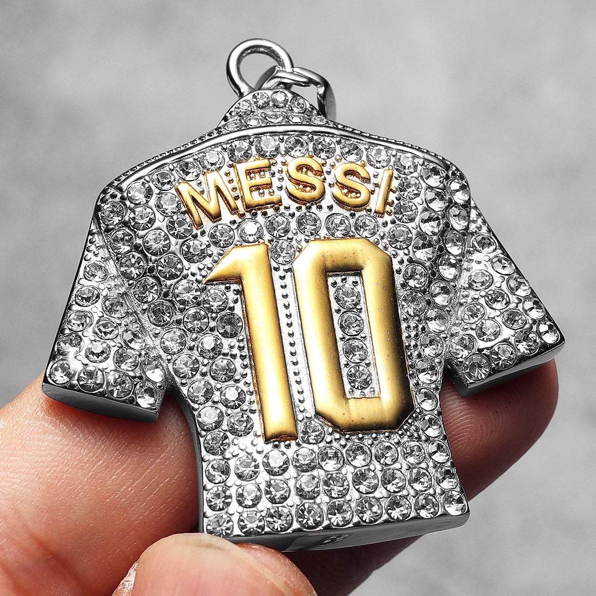 Collier Messi Homme | Pendentif Maillot N°10 / N°30 Strass Doré Acier Inoxydable | Cadeau Fan Leo Messi Coupe du Monde