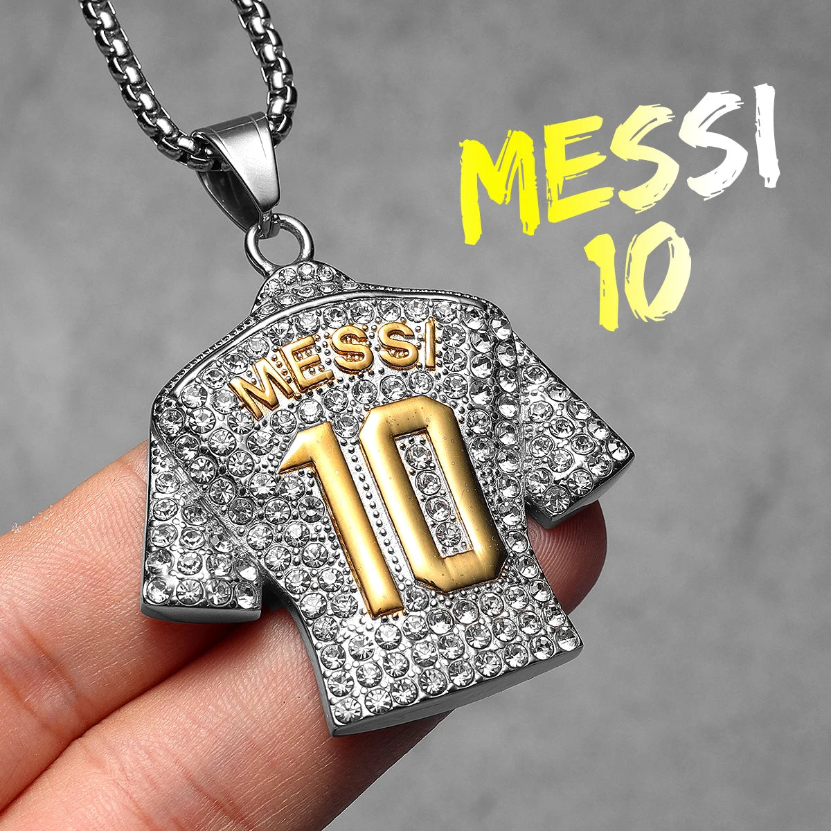 Collier Messi Homme | Pendentif Maillot N°10 / N°30 Strass Doré Acier Inoxydable | Cadeau Fan Leo Messi Coupe du Monde