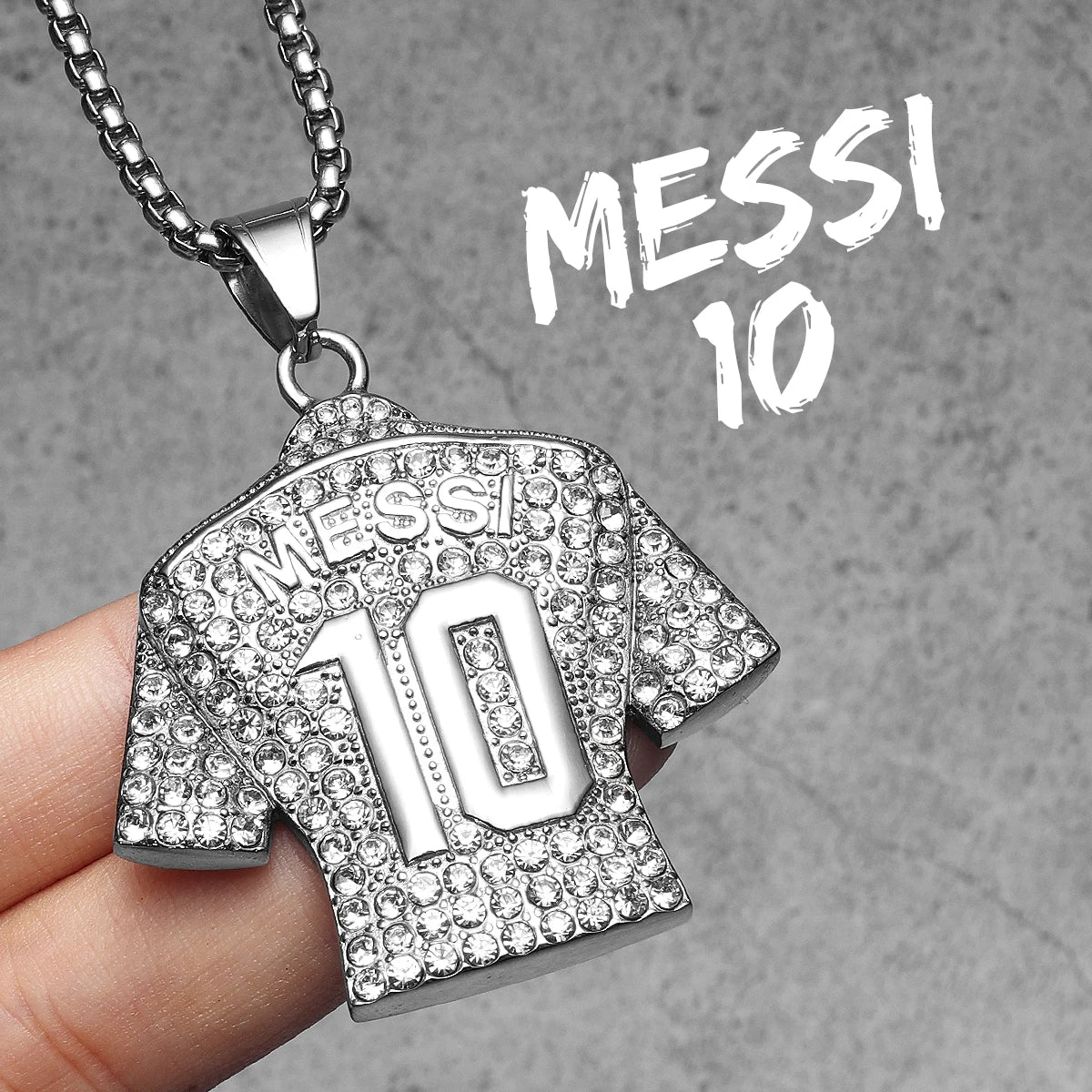 Collier Messi Homme | Pendentif Maillot N°10 / N°30 Strass Doré Acier Inoxydable | Cadeau Fan Leo Messi Coupe du Monde