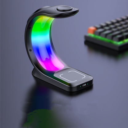 Chargeur magnétique sans fil 4 en 1 – recharge rapide pour smartphone, écouteurs et montre avec lumière d’ambiance LED